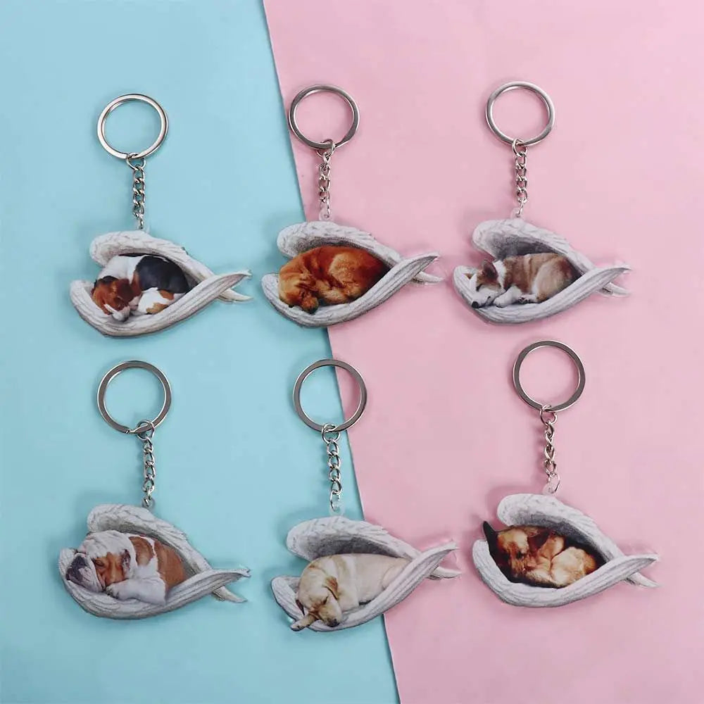 Dog Sleeping Angel Acrylic Keychain – Cute Pet Keyring Gift Pet Keychain PLUSH