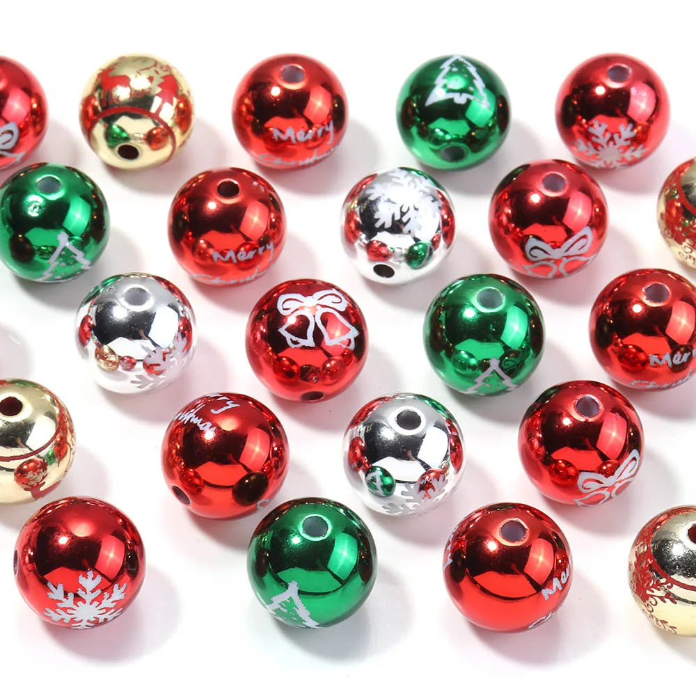 10pcs 16mm Christmas Acrylic Round Beads – Red & Green DIY Acrylic Spacer Beads PLUSH