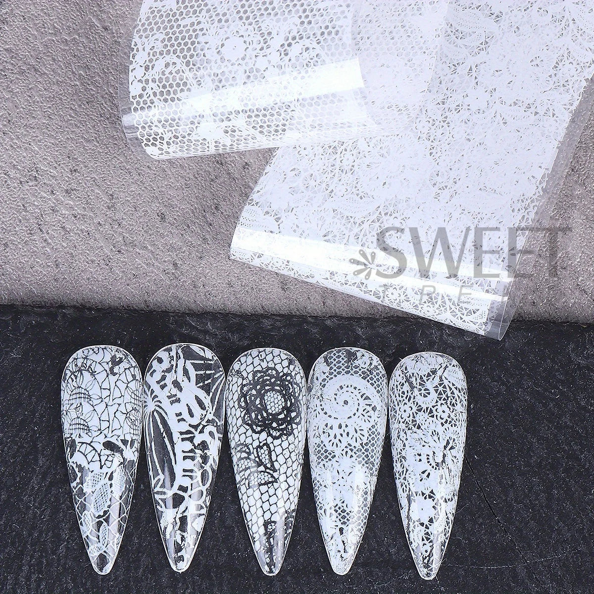 Black White Lace Floral Nail Transfer Foils 10/20pcs Nail Transfer Foils PLUSH