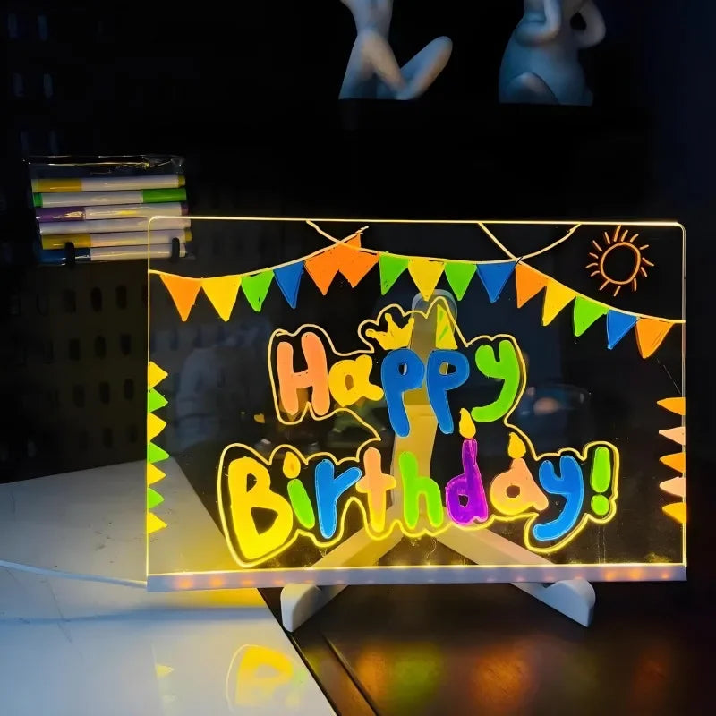 Light Up Acrylic Message Board Drawing Lamp + 7 Color Pens LED Message Board Lamp PLUSH