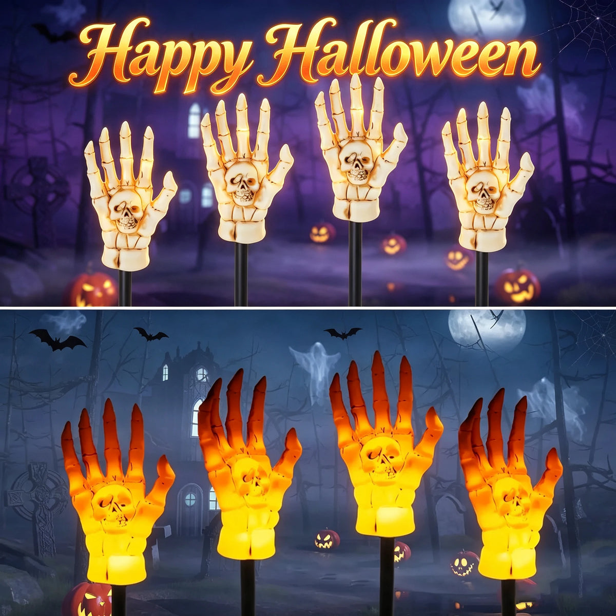 Halloween Skeleton Skull Solar Pathway Lights – LED Flickering Solar Pathway Lights PLUSH