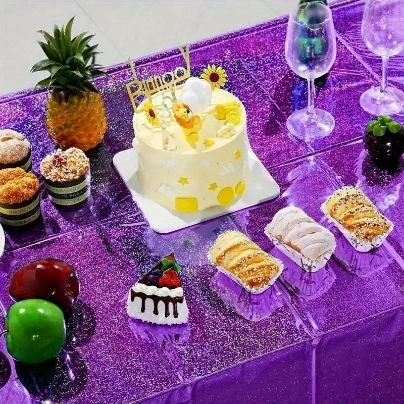 Purple Laser Tablecloth 137x274cm – Disposable Party Table Cover Disposable Tablecloth PLUSH