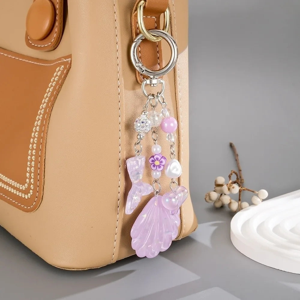 Shell Beaded Phone Charm Keychain – Glitter Sequin & Pearl Shell Charm Keychain PLUSH