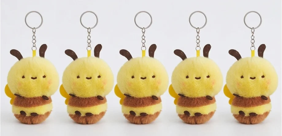 Cute Bee Plush Keychain 4" Soft Bag Charm Pendant Plush Keychain Charm PLUSH 5PCS