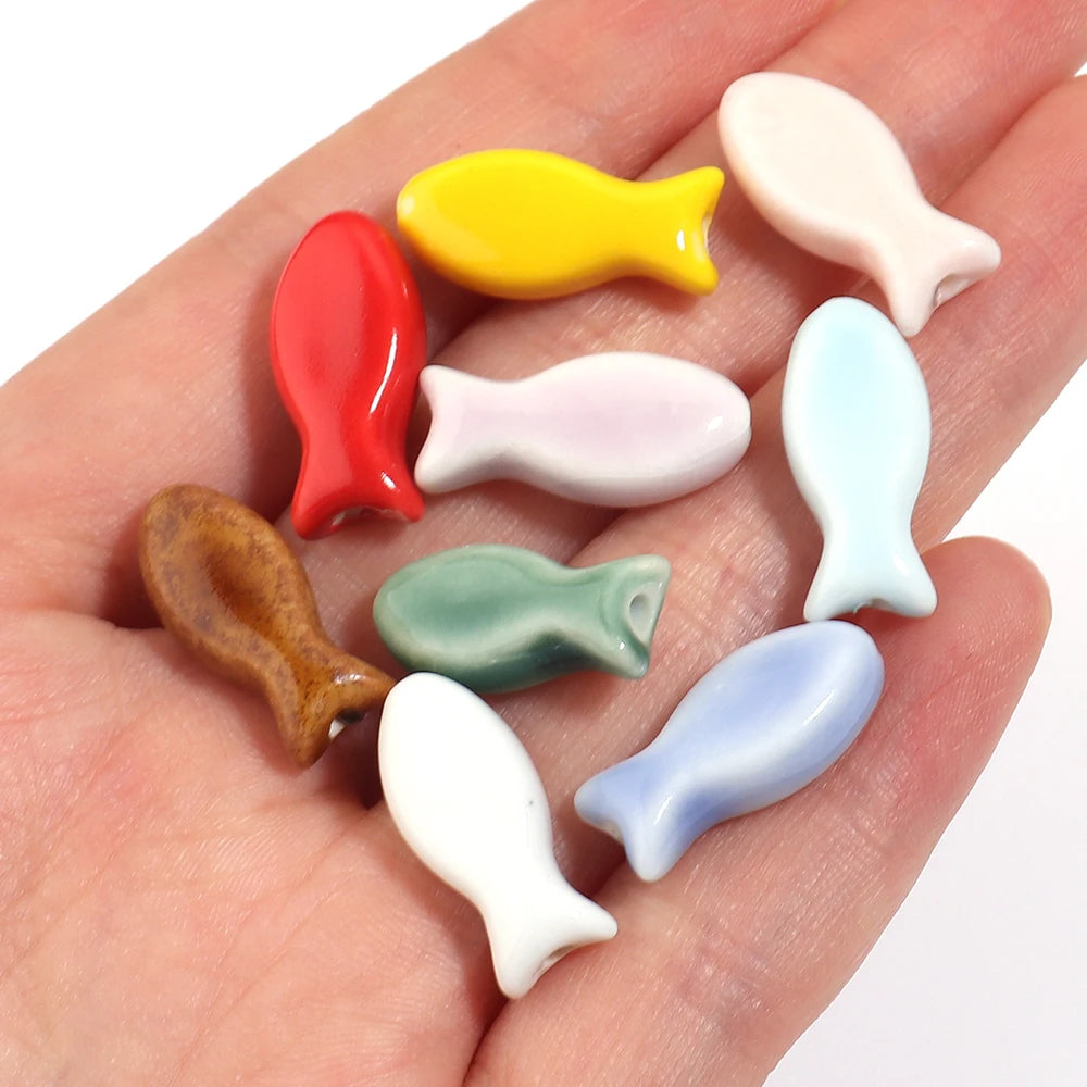 6pcs Jingdezhen Ceramic Fish Spacer Beads – DIY Jewelry Making Ceramic Spacer Beads PLUSH