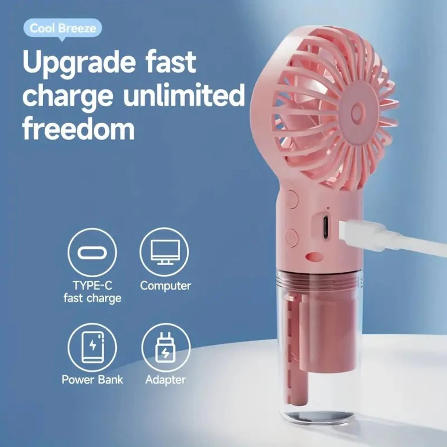 Portable Rechargeable Handheld Misting Fan – USB Travel Fan Handheld Misting Fan PLUSH