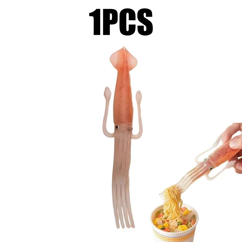 Squid Shape Novelty Plastic Fork – Fun Dining Utensil Novelty Dining Fork PLUSH 1PC