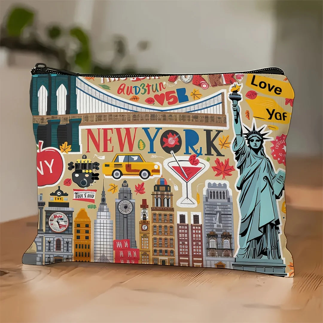 New York Travel Makeup Bag – Zipper Pouch & Jewelry Organizer Travel Makeup Bag PLUSH MULTI