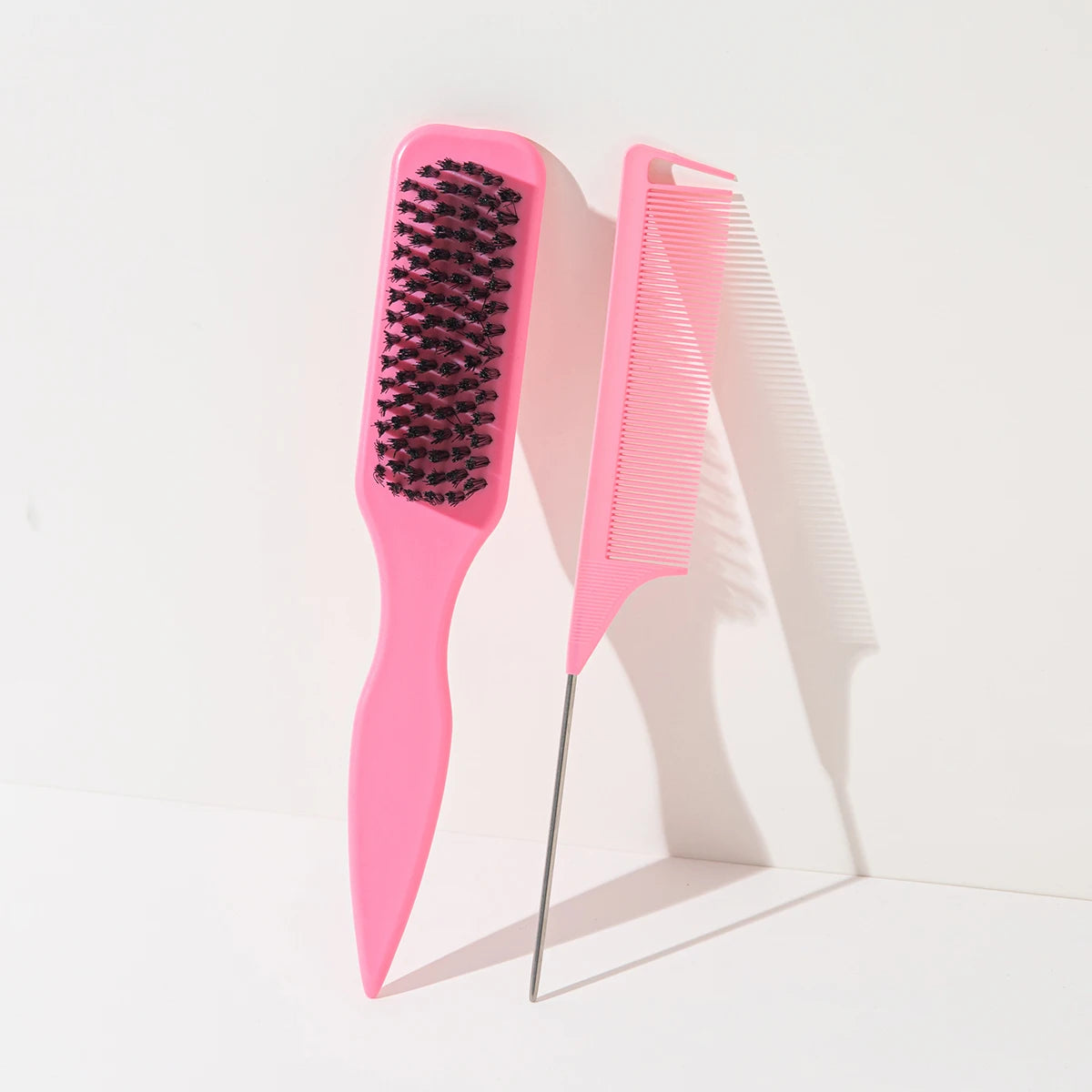 Leopard Print Rat Tail Comb Set of 2 – Precision Styling Hair Styling Comb PLUSH Pure pink