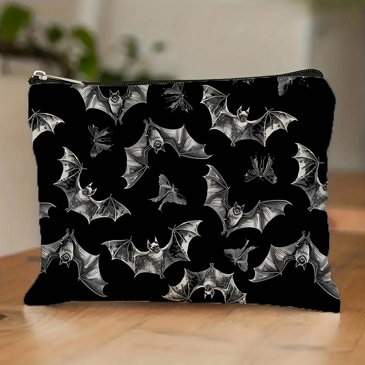 Halloween Bat Print Makeup Bag – Large Travel Zipper Pouch Cosmetic Makeup Bag PLUSH A
