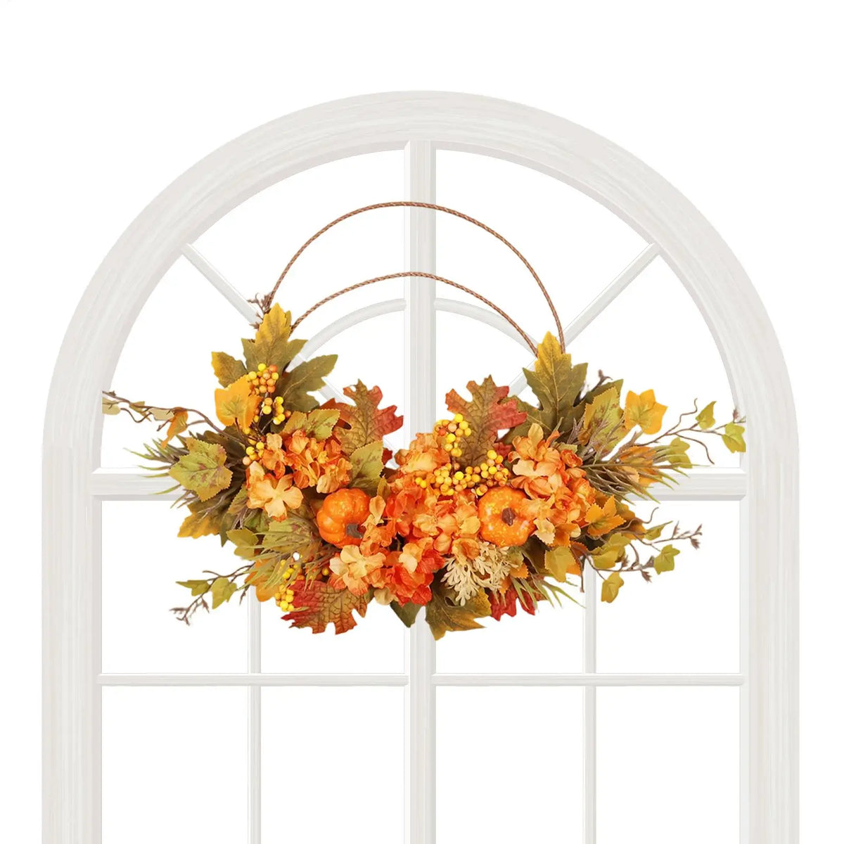 50cm Autumn Harvest Wreath – Maple Leaves & Pumpkin Door Decor Seasonal Door Wreath PLUSH