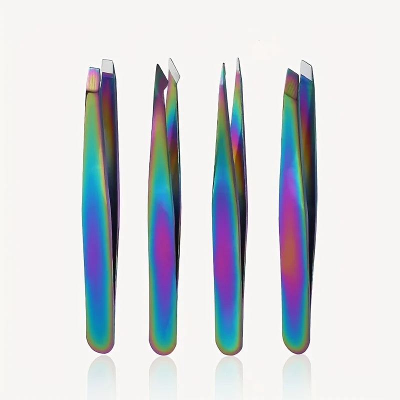 4-Piece Titanium Eyebrow Tweezers Set – Stainless Steel Colors Eyebrow Tweezer Set PLUSH