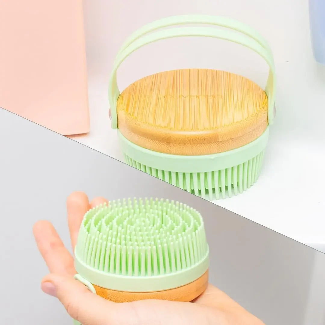 Wooden Silicone Body Scrub Brush – Soft Bristle Bath Exfoliator Bath Scrub Brush PLUSH
