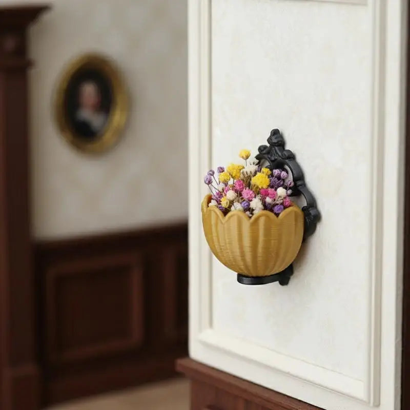 1:12 Dollhouse Wall Shelf with Flower Basket | Miniature Decor Dollhouse Accessory PLUSH
