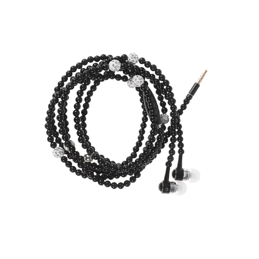 Pearl Chain Wired Earphones with Mic – Necklace Style Earbuds Wired In-Ear Earphones PLUSH