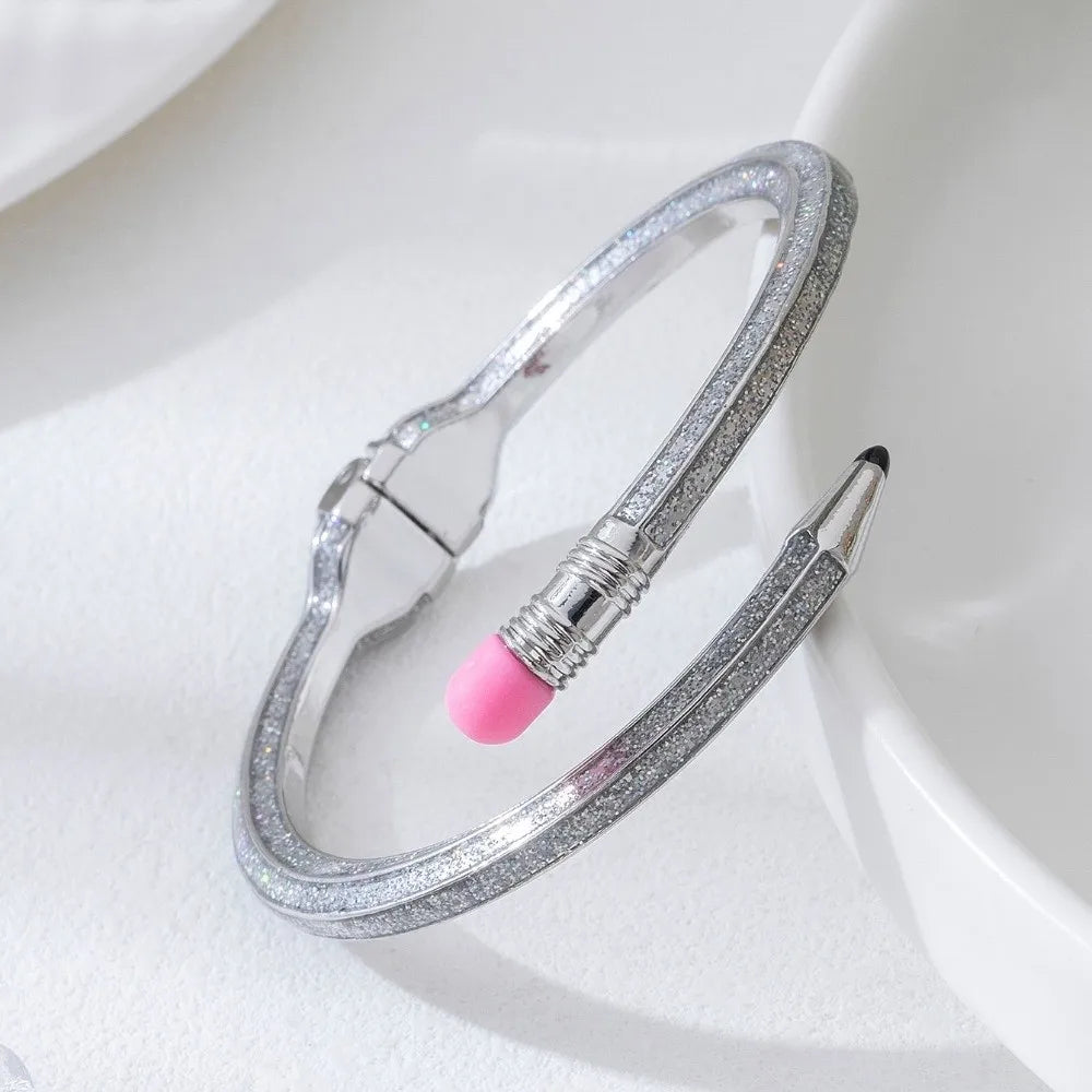 Open Cross Enamel Glitter Cuff Bracelet | Trendy Bangle Cuff Bracelet PLUSH Grey