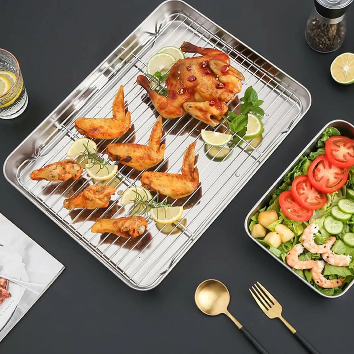Stainless Steel Baking Tray with Removable Cooling Rack Set Baking Pan Set PLUSH