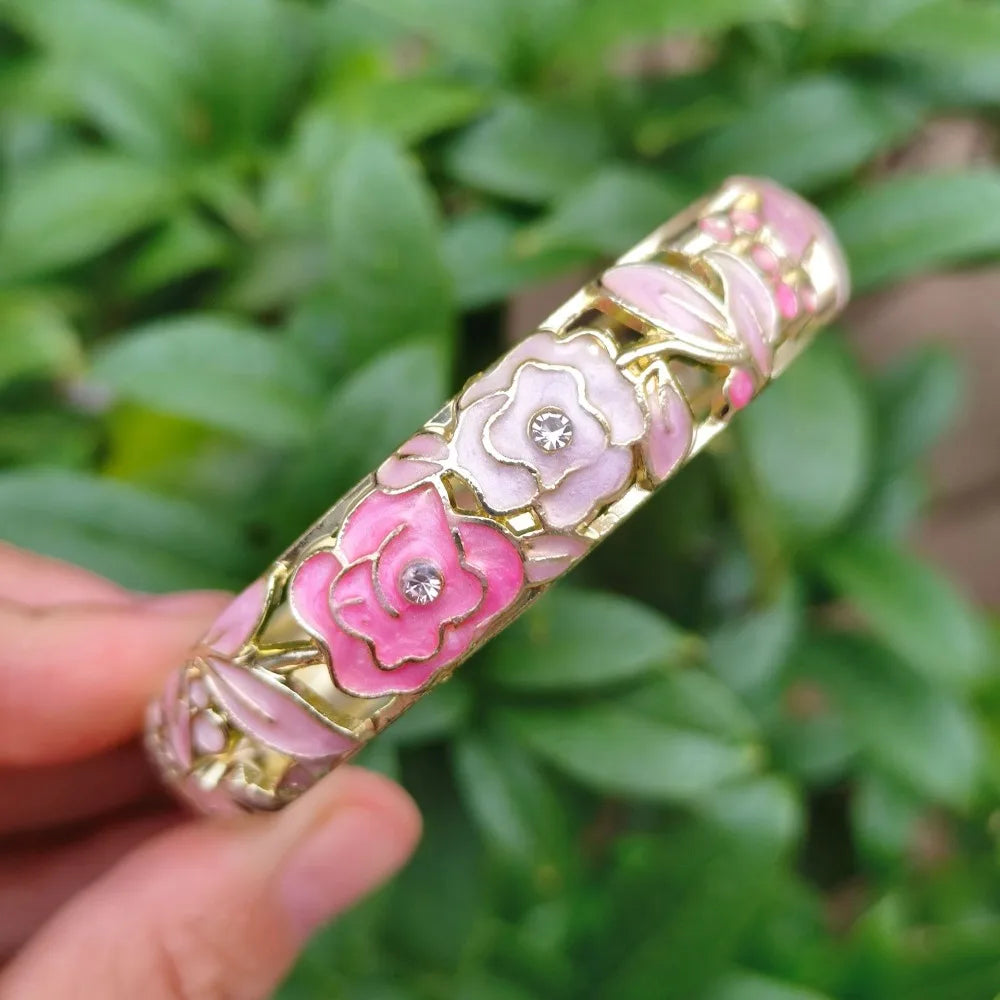 Chinese Cloisonné Enamel Peony Bangle – Filigree Flower Bracelet Enamel Bangle PLUSH 10