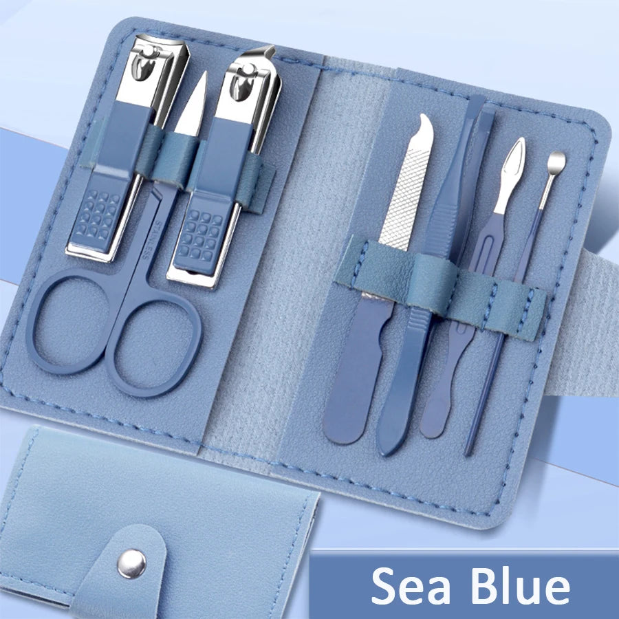 Ouriner 7-Piece Stainless Steel Nail Clipper Manicure Set Manicure Tool Set PLUSH Light Blue
