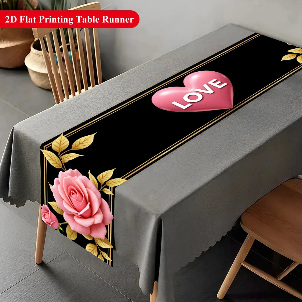 Pink Rose Heart Table Runner – Valentine's Day Décor Table Runner PLUSH