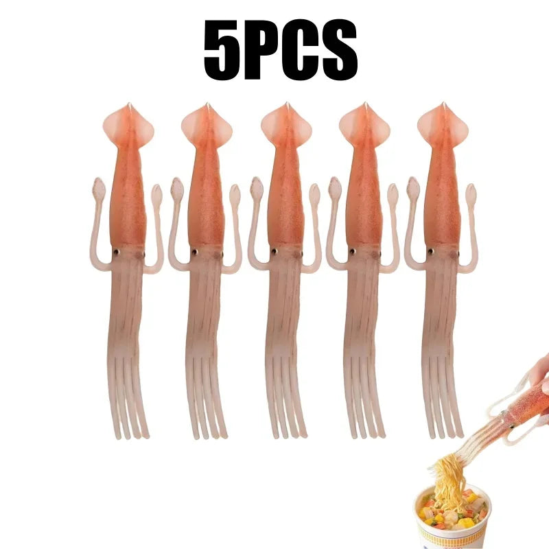 Squid Shape Novelty Plastic Fork – Fun Dining Utensil Novelty Dining Fork PLUSH 5PCS