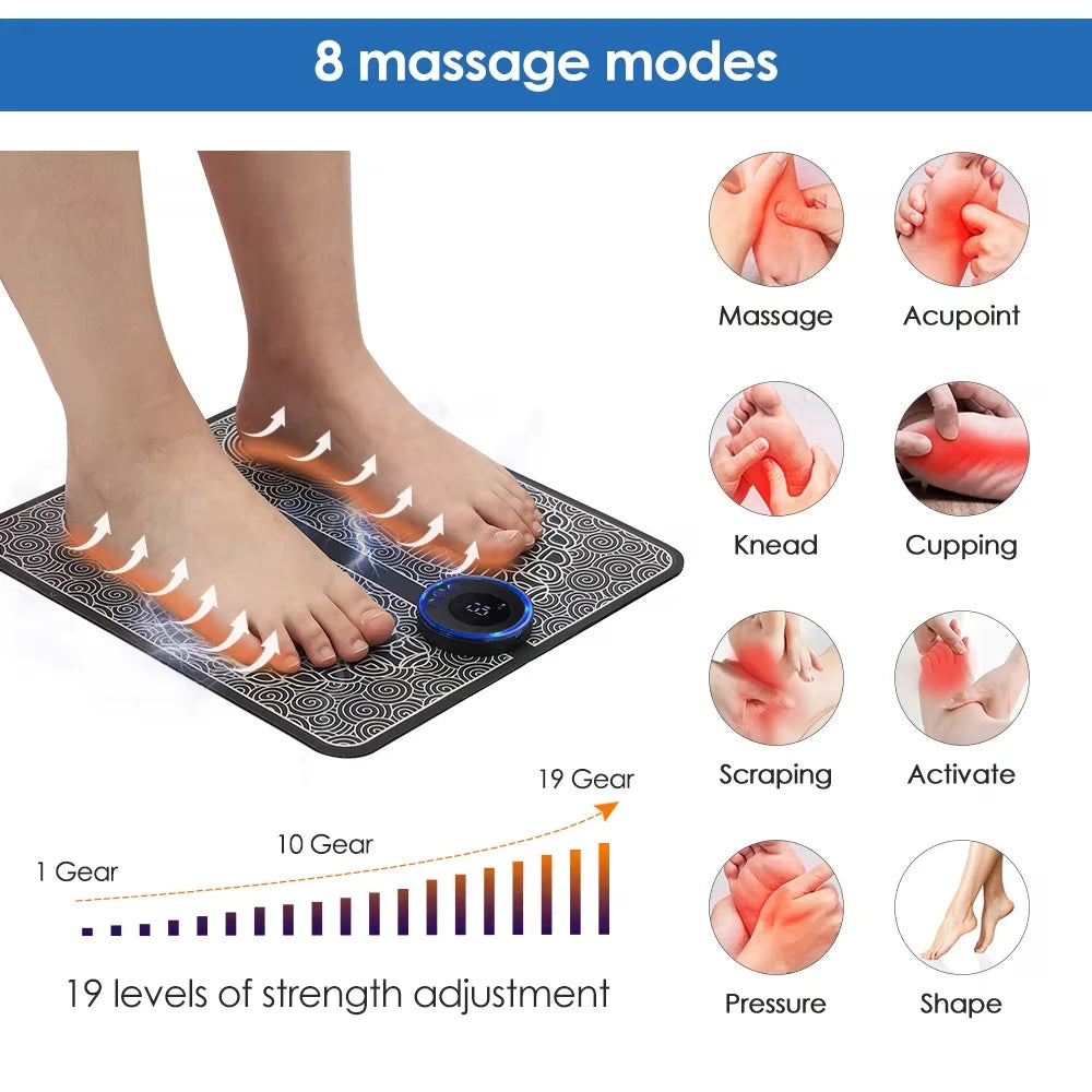 CAMMUO EMS Foot Massage Pad – 8 Modes, Portable & Foldable EMS Foot Massager PLUSH