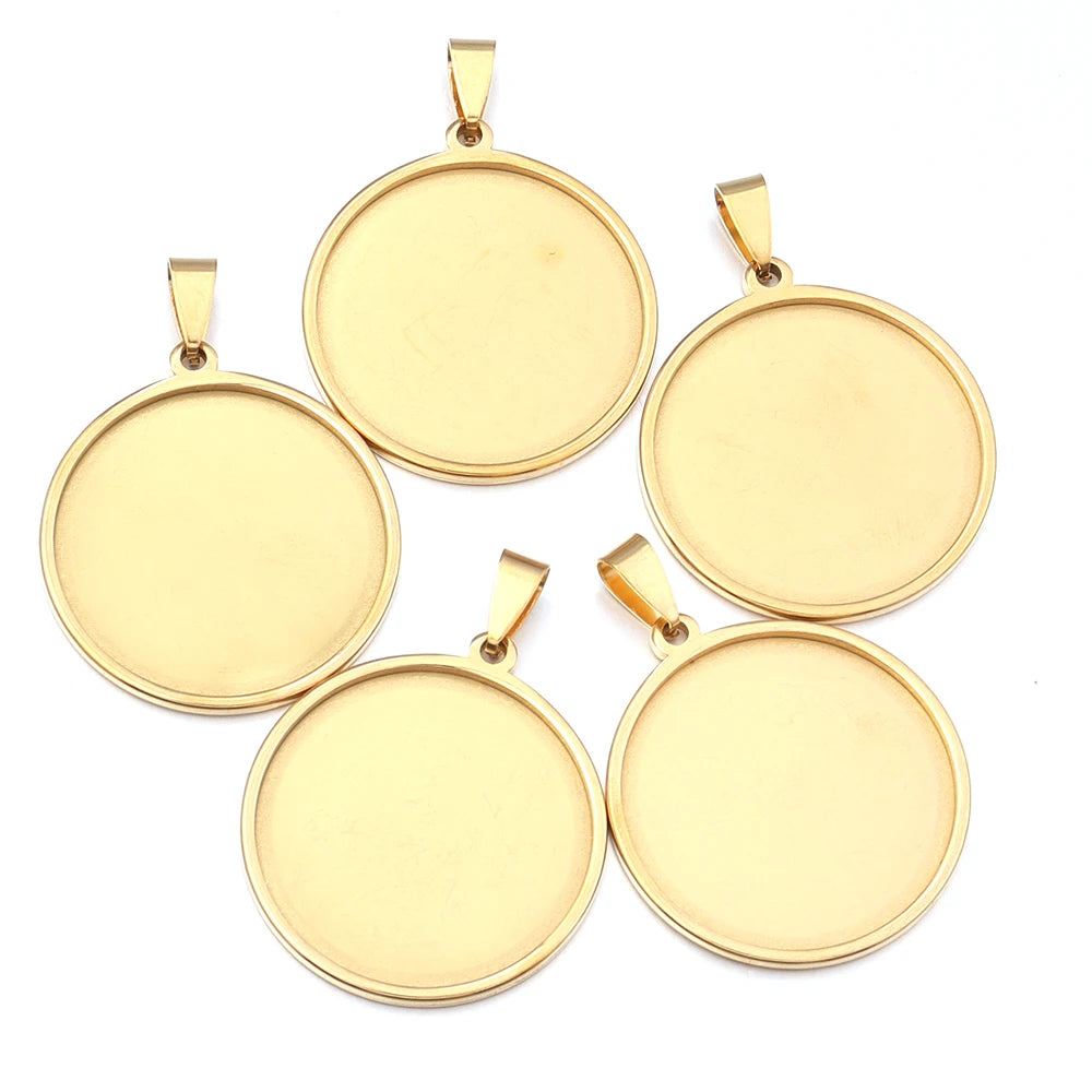 5pcs Stainless Steel Round Blank Pendant Tray Base DIY Jewelry Jewelry Pendant Tray PLUSH Gold 30mm