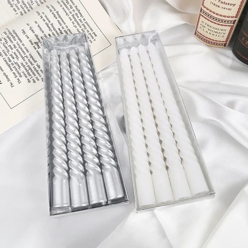 Spiral Taper Candles Gold Silver White Red – Party & Wedding Decorative Taper Candles PLUSH