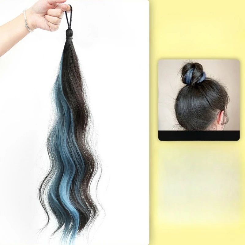 Colorful Self-Winding Bun Braid Wig for Kids & Adults Braid Wig Hairpiece PLUSH Blue