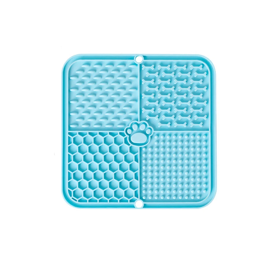 Slow Feeder Lick Mat Dogs & Cats – Food Grade Silicone Slow Feeder Lick Mat PLUSH Blue 15.5x15.5cm