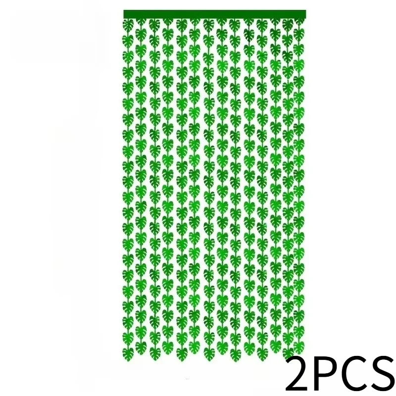 Jungle Leaf Foil Fringe Curtain – Tropical Party Backdrop Party Backdrop Curtain PLUSH 2PCS