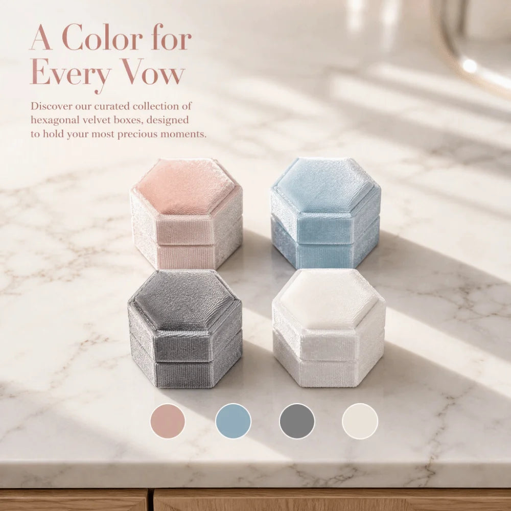 Velvet Hexagon Ring Box – Double Slot Jewelry Display Case Ring Display Box PLUSH