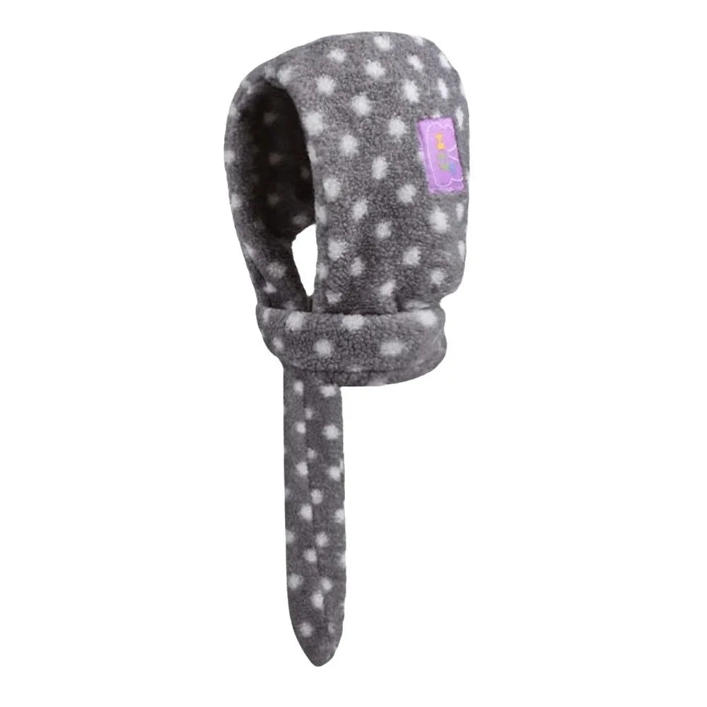 Women's Polka Dot Plush Hooded Scarf Balaclava Beanie Cap Hooded Scarf Beanie PLUSH Grey