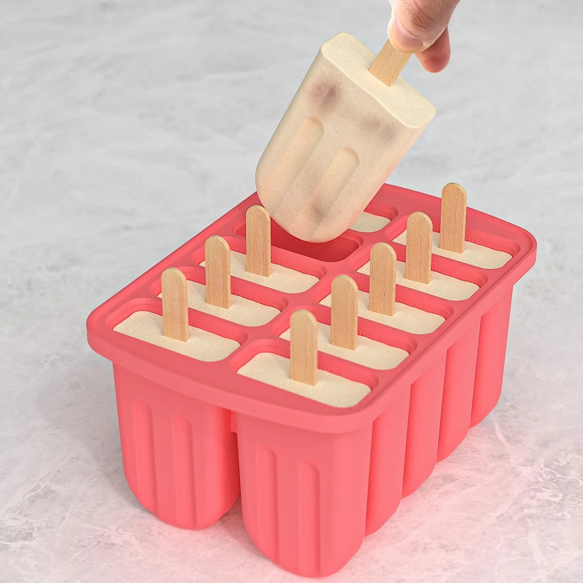 Silicone Popsicle Molds 10-Cavity Ice Pop Maker + 50 Sticks Ice Pop Mold PLUSH