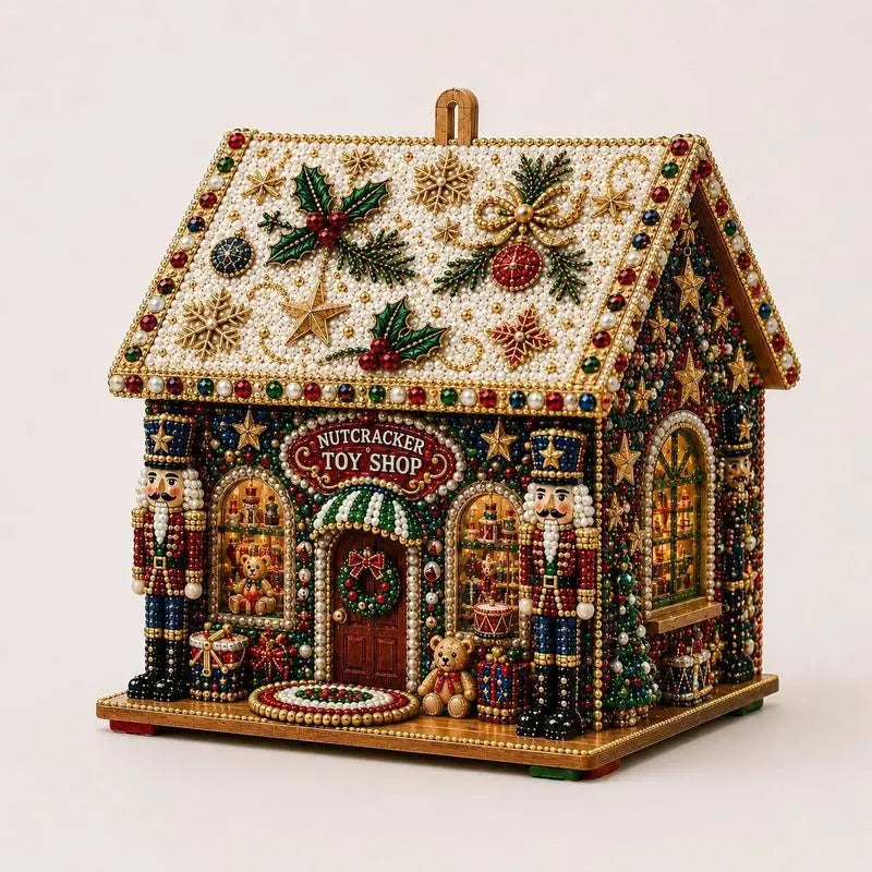Wooden Christmas House Diamond Painting Set – 4-Sided Holiday Diamond Painting Kit PLUSH