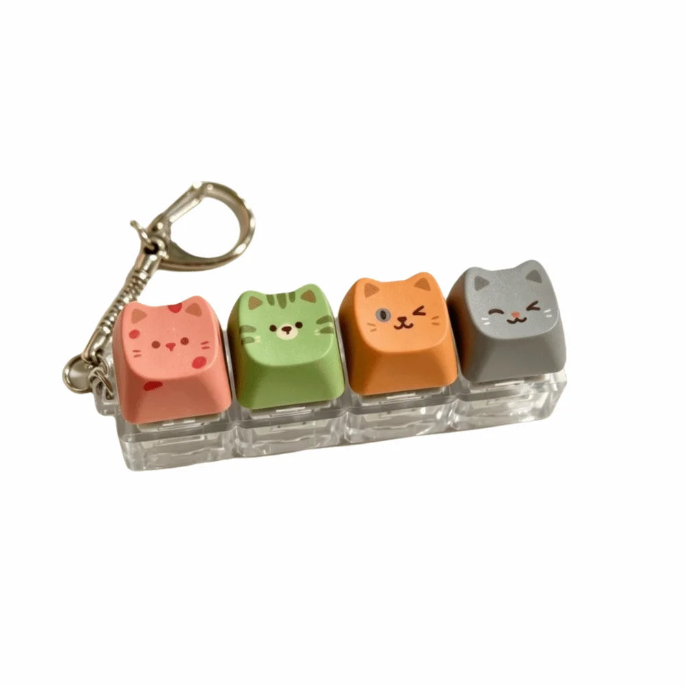 Cute Cat Keycap Keychain – Fidget Clicker Button Keychain Novelty Keychain PLUSH 4 key -Style E-