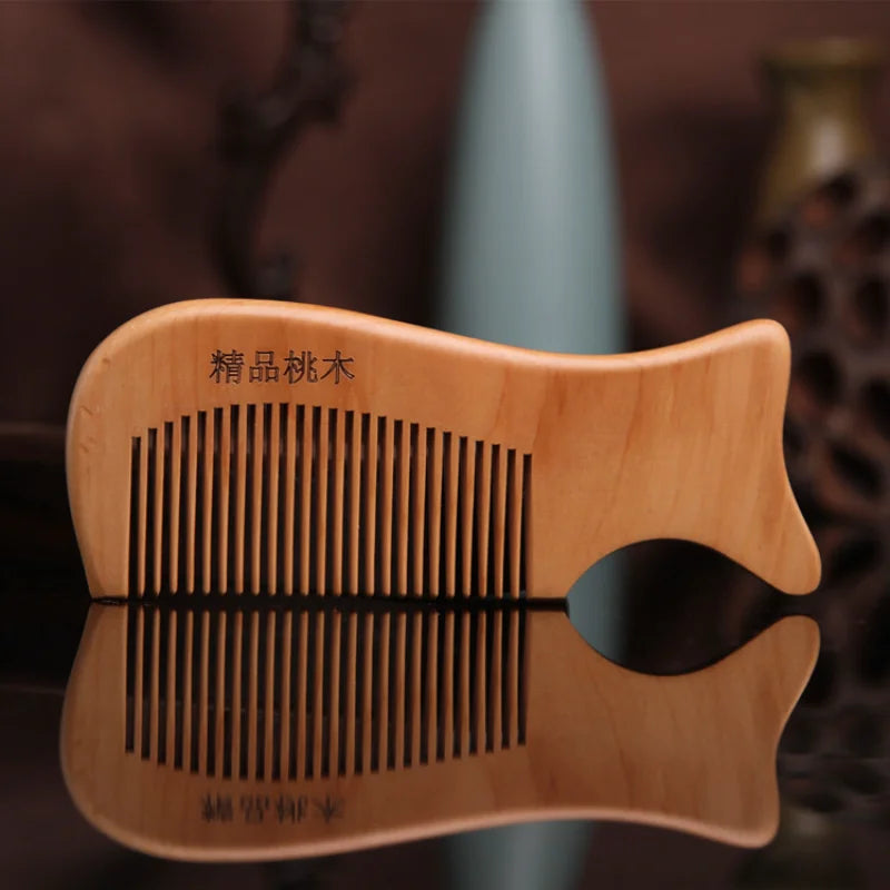 Natural Peach Wood Engraved Massage Comb – Anti-Static Hair Wooden Hair Comb PLUSH