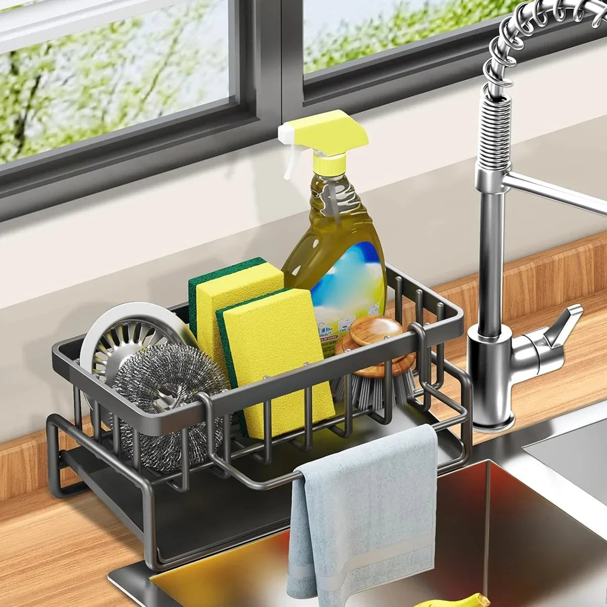Kitchen Sink Organizer – Sponge Holder & Soap Drainer Rack Sink Organizer Caddy PLUSH