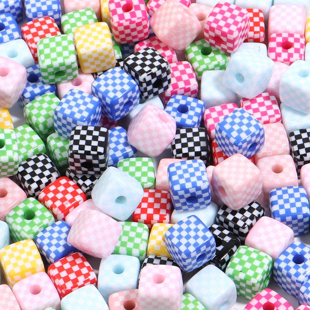 10pcs Checkerboard Acrylic Square Spacer Beads – DIY Jewelry Acrylic Spacer Beads PLUSH