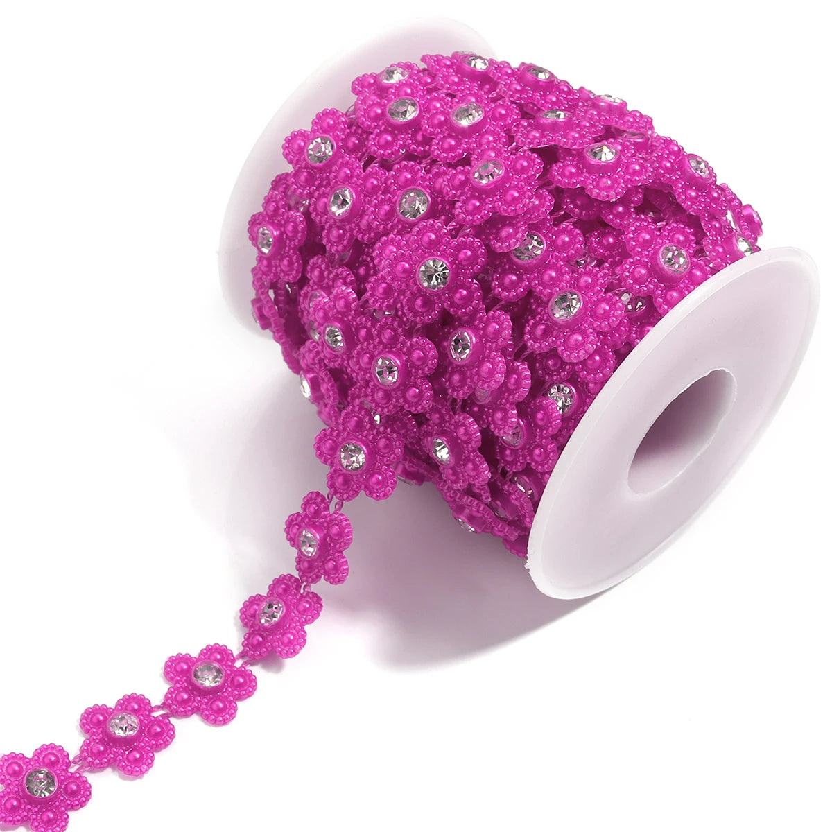 5 Yards Pearl Flower Chain with Rhinestone for DIY Jewelry Pearl Jewelry Chain PLUSH Rose Red