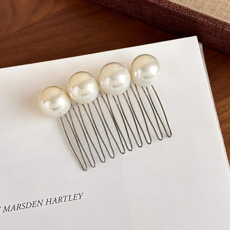 Vintage Pearl Hair Comb Updo Clip – French Style for Women Pearl Hair Comb Clip PLUSH Beige
