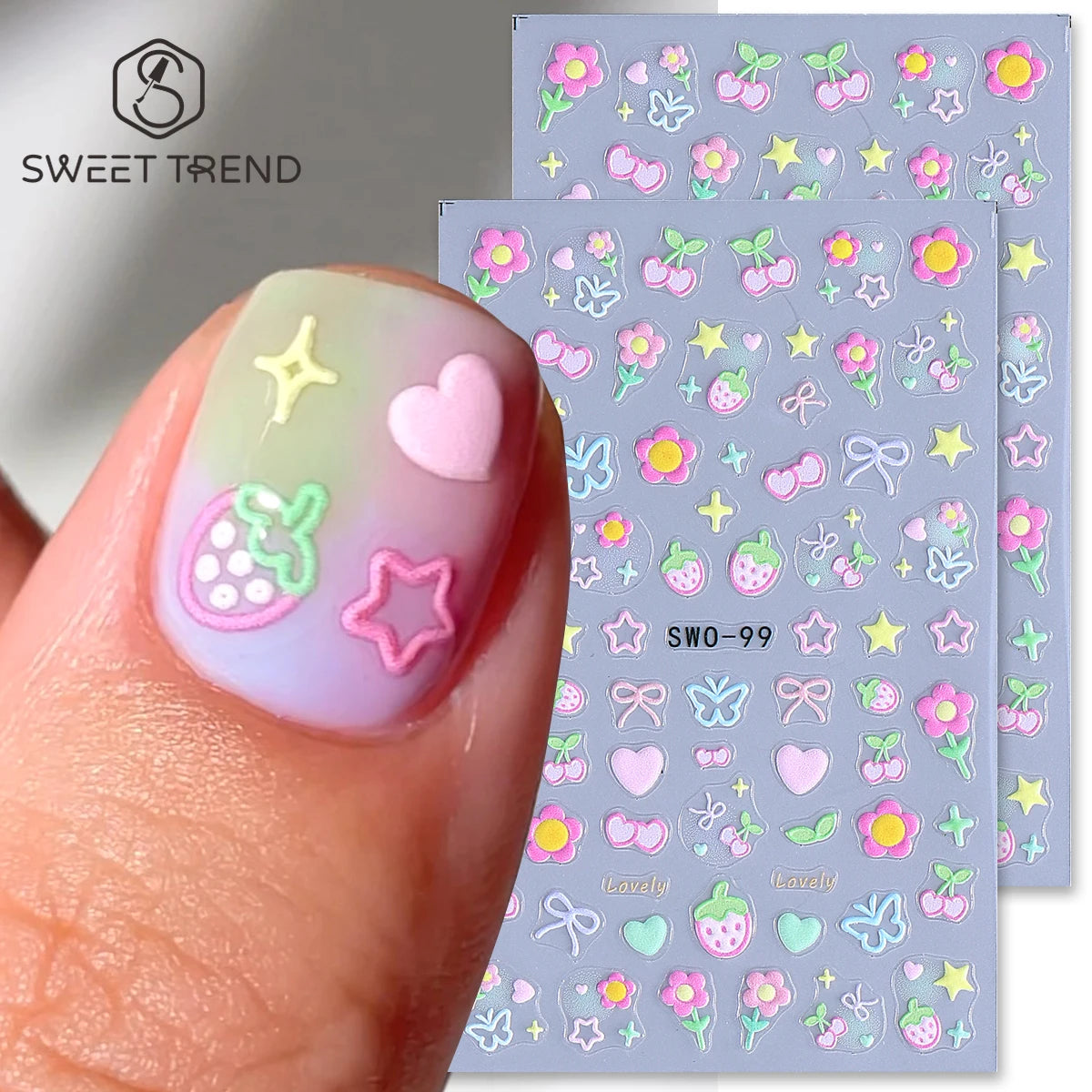 3D Nail Art Stickers – Flower Bow Cherry Butterfly Decals 2pcs Nail Art Stickers PLUSH