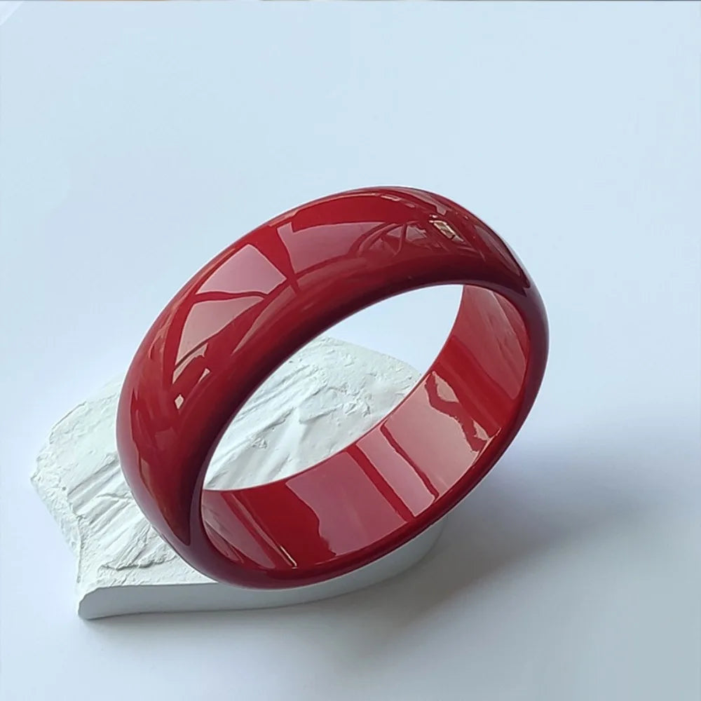 Bohemian Acrylic Open Wide Bangle Bracelet – Smudge Print Acrylic Bangle PLUSH Red