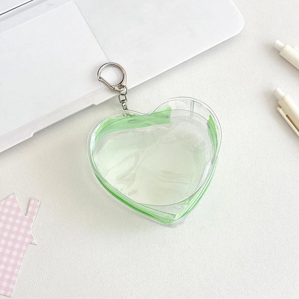 Transparent PVC Doll Storage Bag – Heart Zipper Display Case Doll Display Bag PLUSH Green