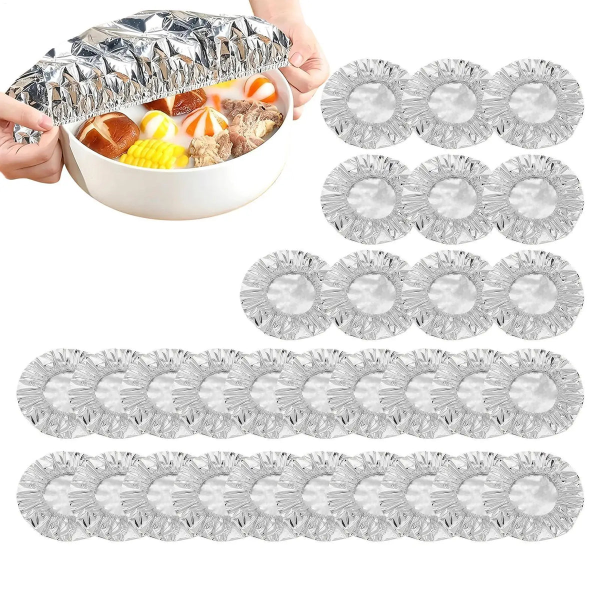 30pcs Reusable Aluminum Foil Food Covers | Elastic Stretch Lids Food Storage Covers PLUSH