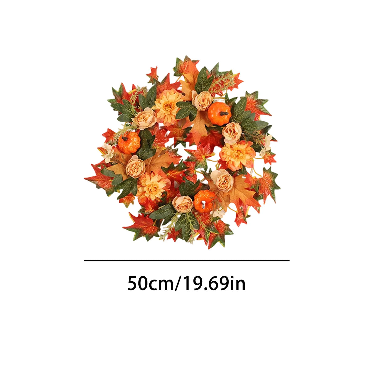 56cm Fall Harvest Pumpkin Maple Leaf Wreath | Autumn Door Decor Seasonal Door Wreath PLUSH 50cm