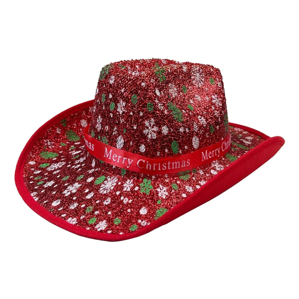 Sequin Christmas Cowboy Felt Top Hat – Holiday Party Accessory Holiday Party Hat PLUSH Style 4