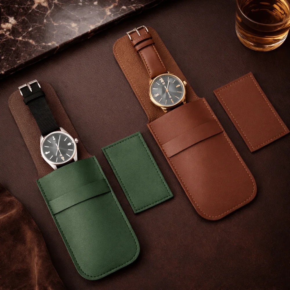 PU Leather Watch Bag Organizer – Anti-Scratch Flip Cover Pouch Watch Storage Pouch PLUSH