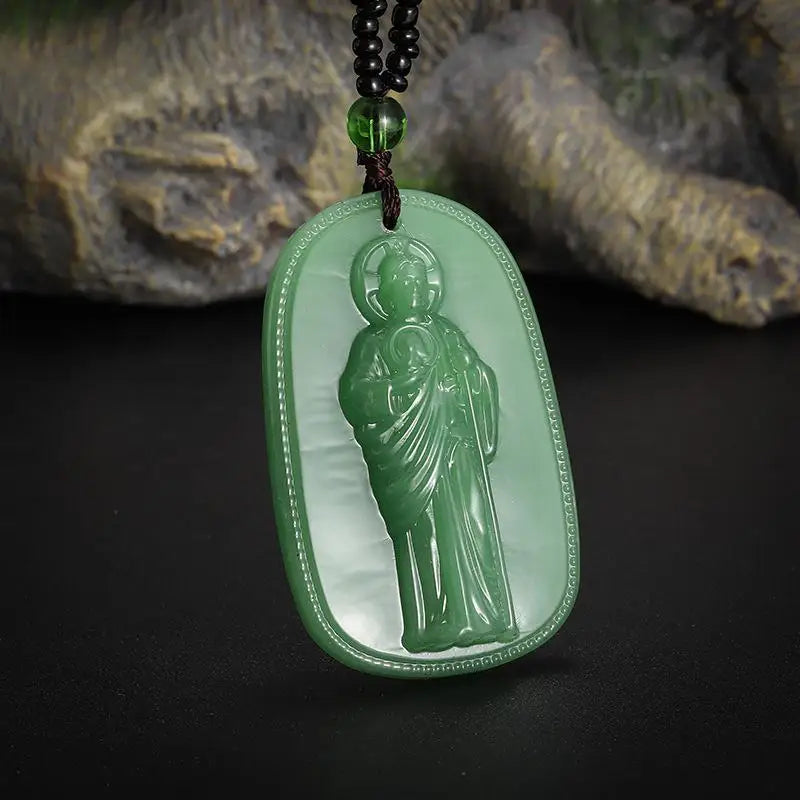 Buddhist Imitation Jade Buddha Pendant Necklace | Unisex Amulet Pendant Necklace PLUSH Green