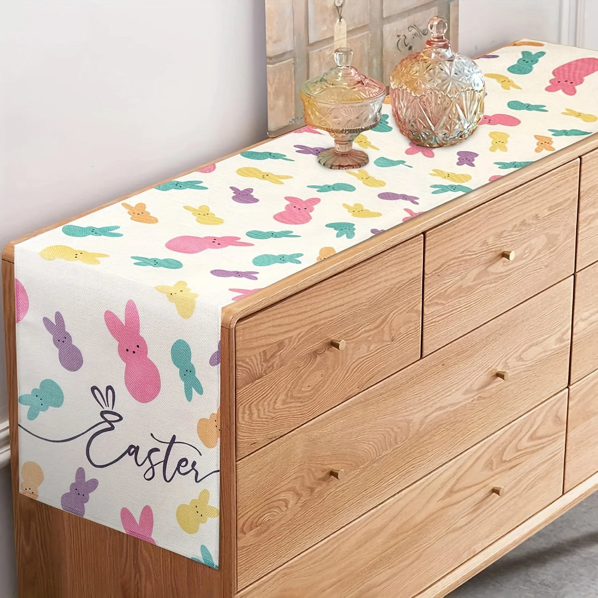 Easter Tablecloth Egg & Rabbit Print – Indoor Outdoor Runner Easter Table Runner PLUSH